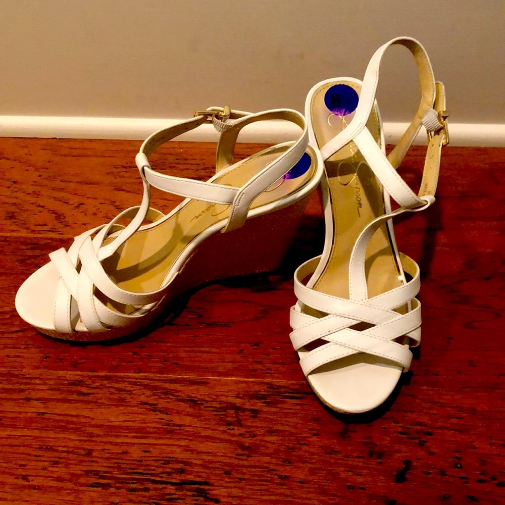 Worn once - Jessica Simpson white strappy wedge